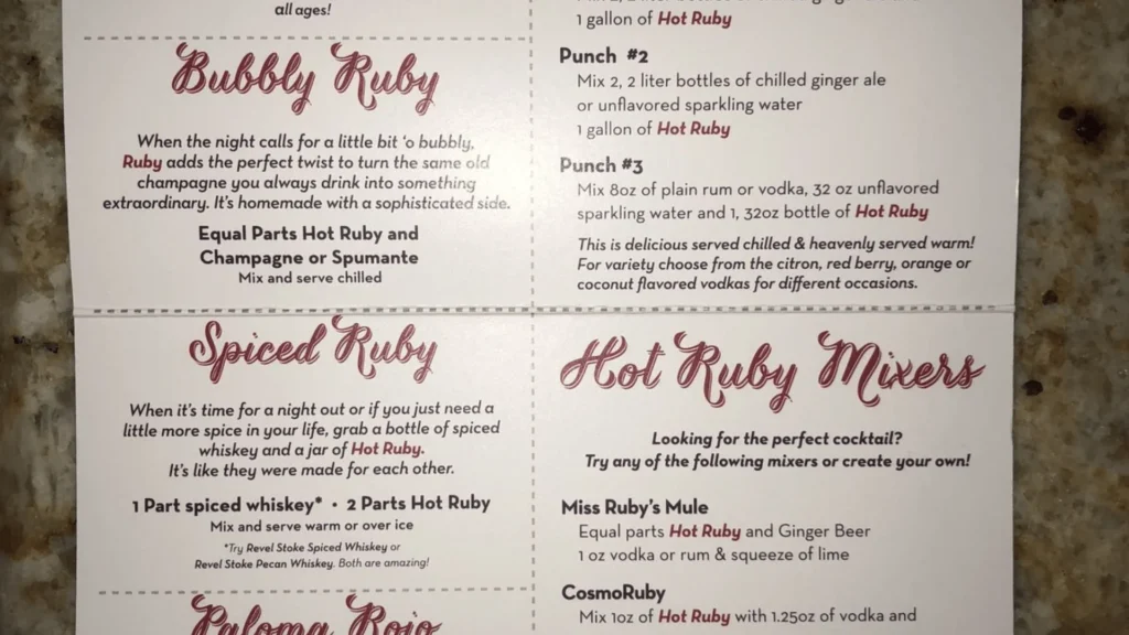 Ruby Tuesday Drink Menu